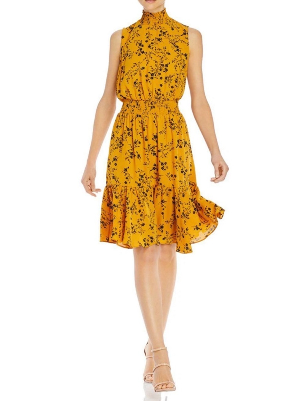 Nanette Lepore Mustard Floral High-Neck Midi Dress